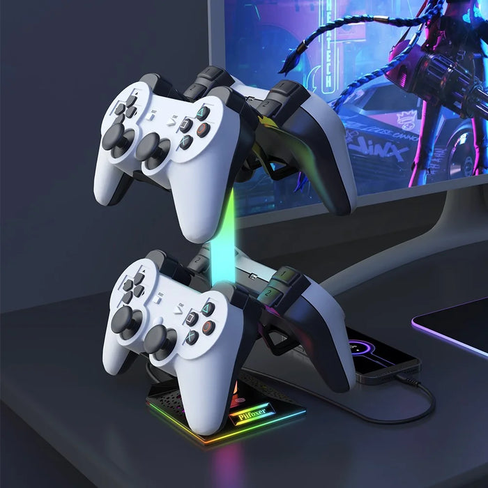 PIIFOXER EB03 RGB Controller Display Stand with Memory Function, Gaming Headset Holder with 2 USB2.0, Type-C Ports - 7