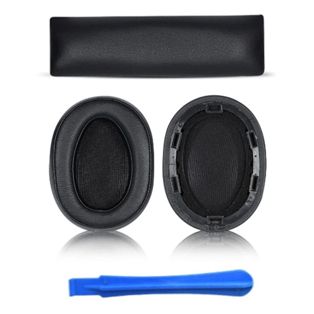1 Pair For Sony MDR-100ABN / WH-H900N Headphone Protein Leather Ear Pads+Mini Crowbar+Head Beam Sleeve - Black - 1