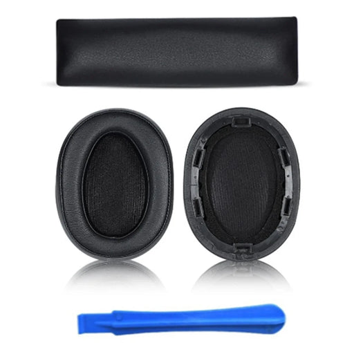 1 Pair For Sony MDR-100ABN / WH-H900N Headphone Protein Leather Ear Pads+Mini Crowbar+Head Beam Sleeve - Black - 1