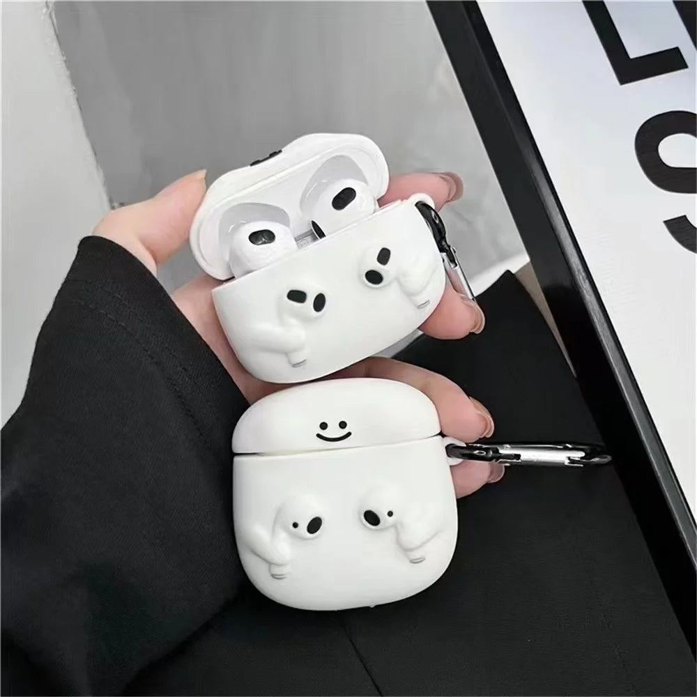 For Apple AirPods 3 Cartoon Expression Silicone Cover Earphone Anti-drop Case with Anti-lost Buckle - 5