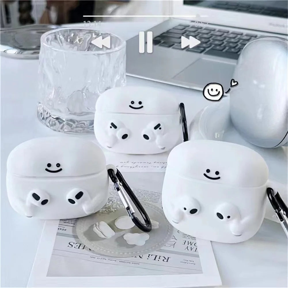 For Apple AirPods 3 Cartoon Expression Silicone Cover Earphone Anti-drop Case with Anti-lost Buckle - 7