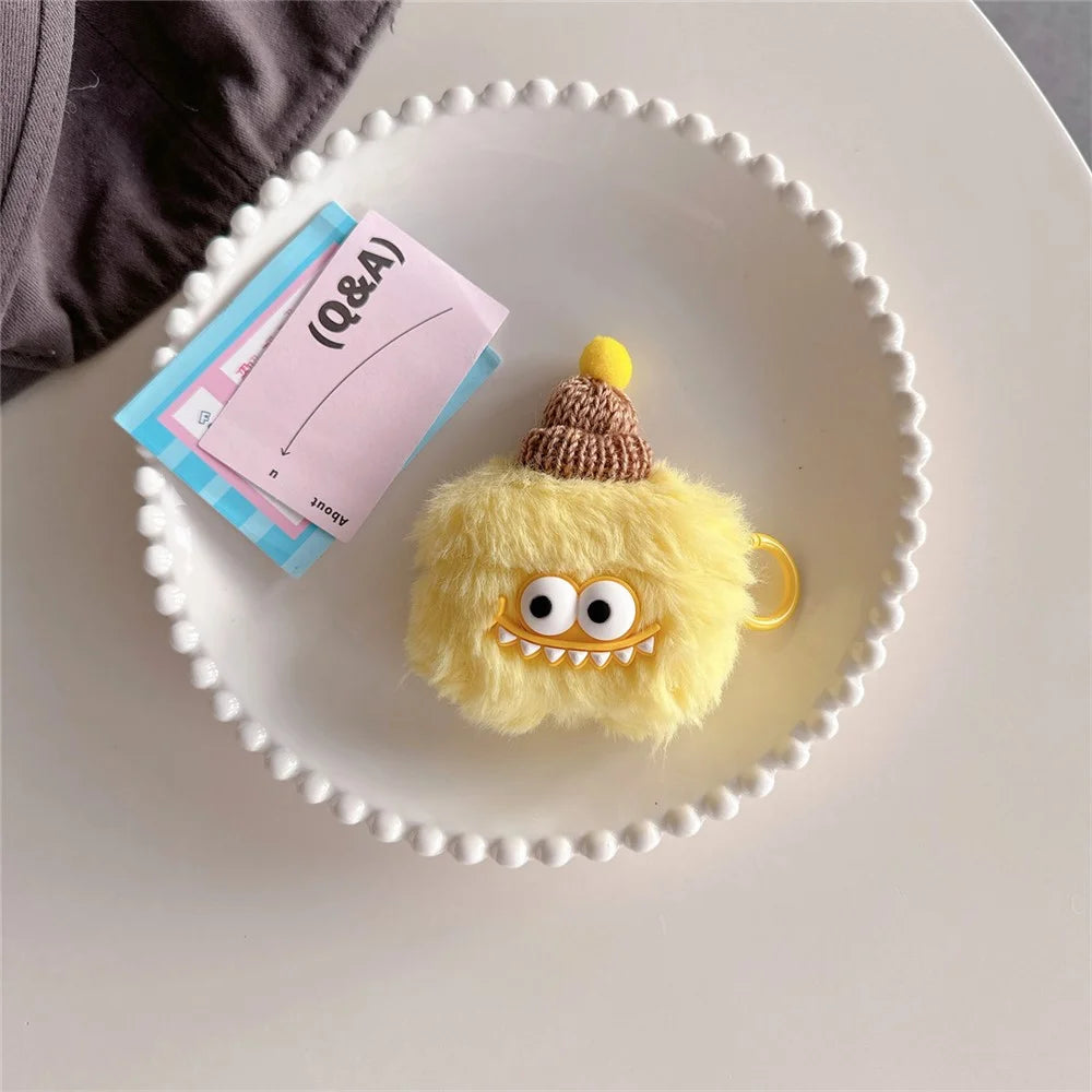 For AirPods Pro 2 Winter Warm Plush Anti-drop Cover Cartoon Shark Design Earphone Protection Case - Yellow - 2