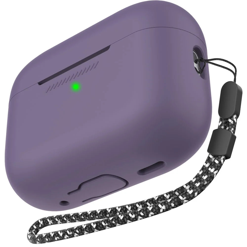 AHASTYLE PT187-2-C Silicone Case for AirPods Pro 2  /  Pro (Gen 2) (USB-C) Earphone Cover with Strap - Dark Purple - 1