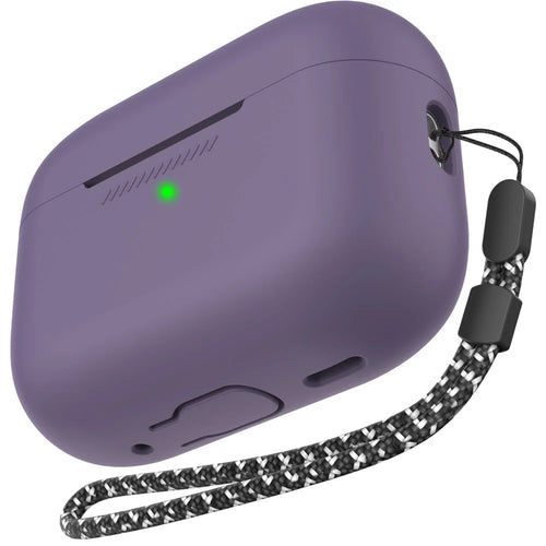 AHASTYLE PT187-2-C Silicone Case for AirPods Pro 2  /  Pro (Gen 2) (USB-C) Earphone Cover with Strap - Dark Purple - 1