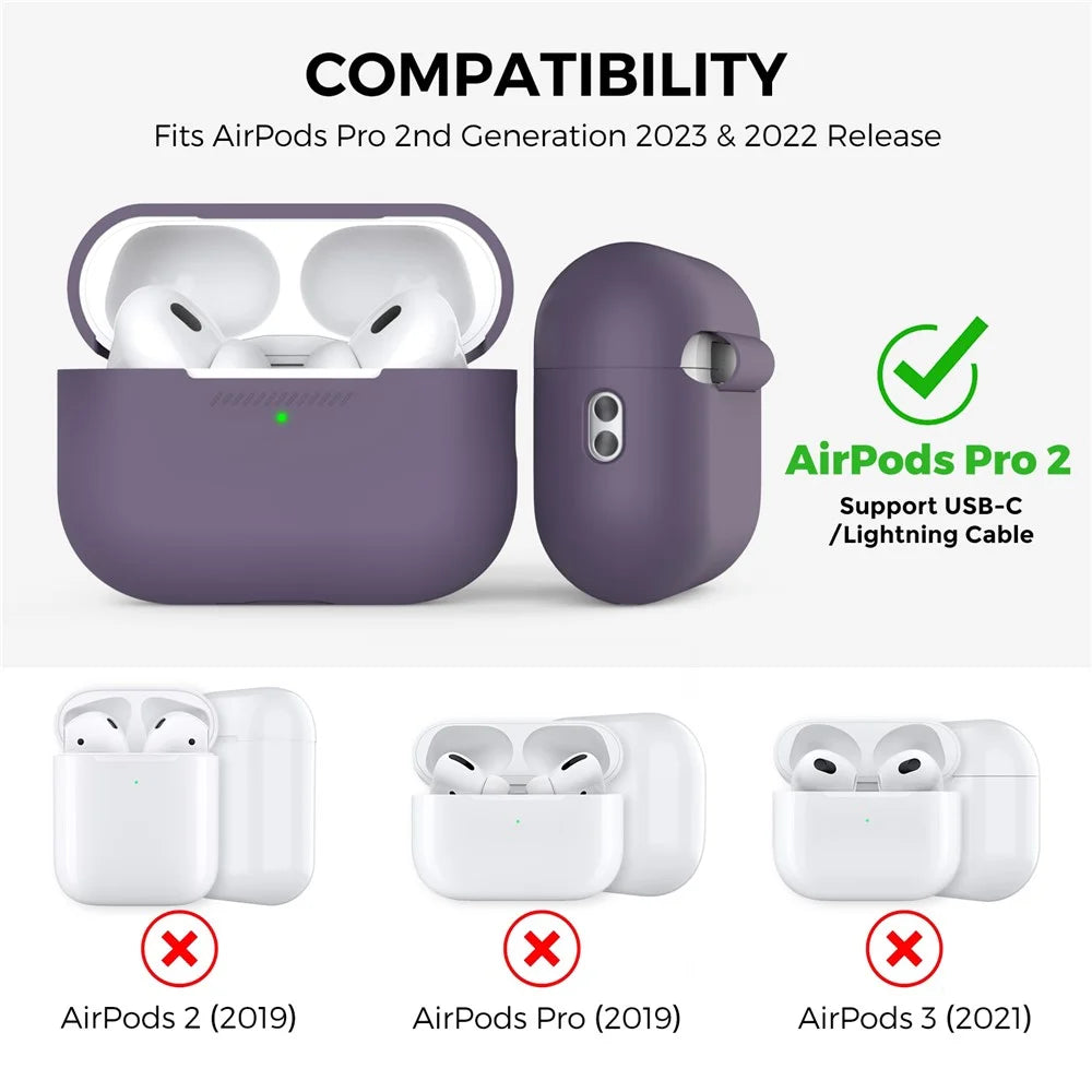 AHASTYLE PT187-2-C Silicone Case for AirPods Pro 2  /  Pro (Gen 2) (USB-C) Earphone Cover with Strap - Dark Purple - 2