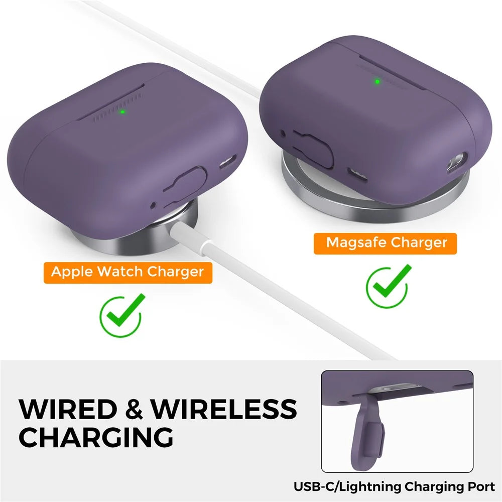 AHASTYLE PT187-2-C Silicone Case for AirPods Pro 2  /  Pro (Gen 2) (USB-C) Earphone Cover with Strap - Dark Purple - 3