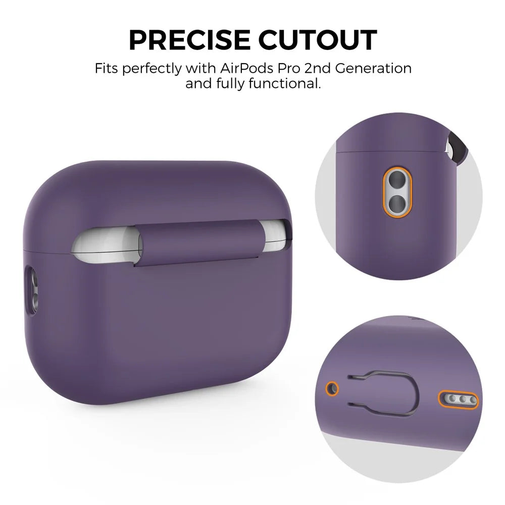 AHASTYLE PT187-2-C Silicone Case for AirPods Pro 2  /  Pro (Gen 2) (USB-C) Earphone Cover with Strap - Dark Purple - 4