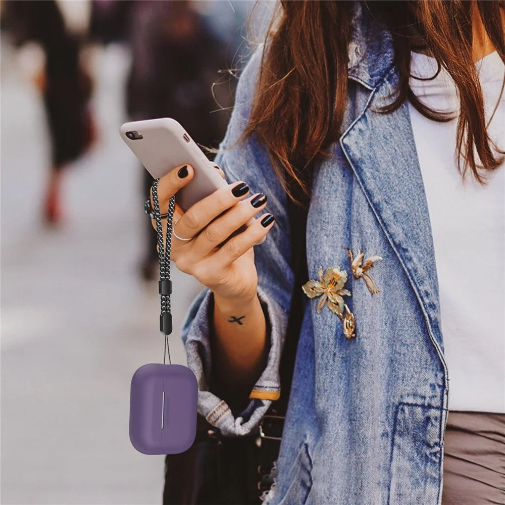AHASTYLE PT187-2-C Silicone Case for AirPods Pro 2  /  Pro (Gen 2) (USB-C) Earphone Cover with Strap - Dark Purple - 6