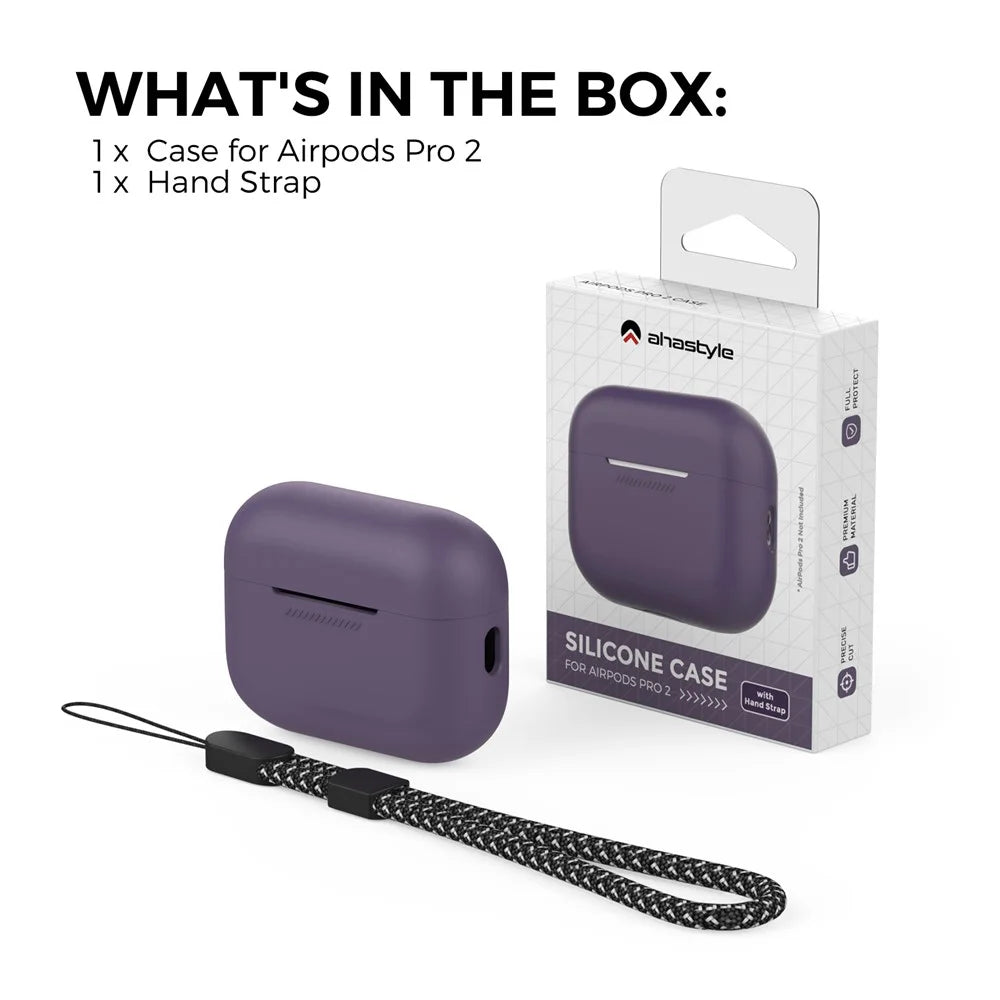 AHASTYLE PT187-2-C Silicone Case for AirPods Pro 2  /  Pro (Gen 2) (USB-C) Earphone Cover with Strap - Dark Purple - 7