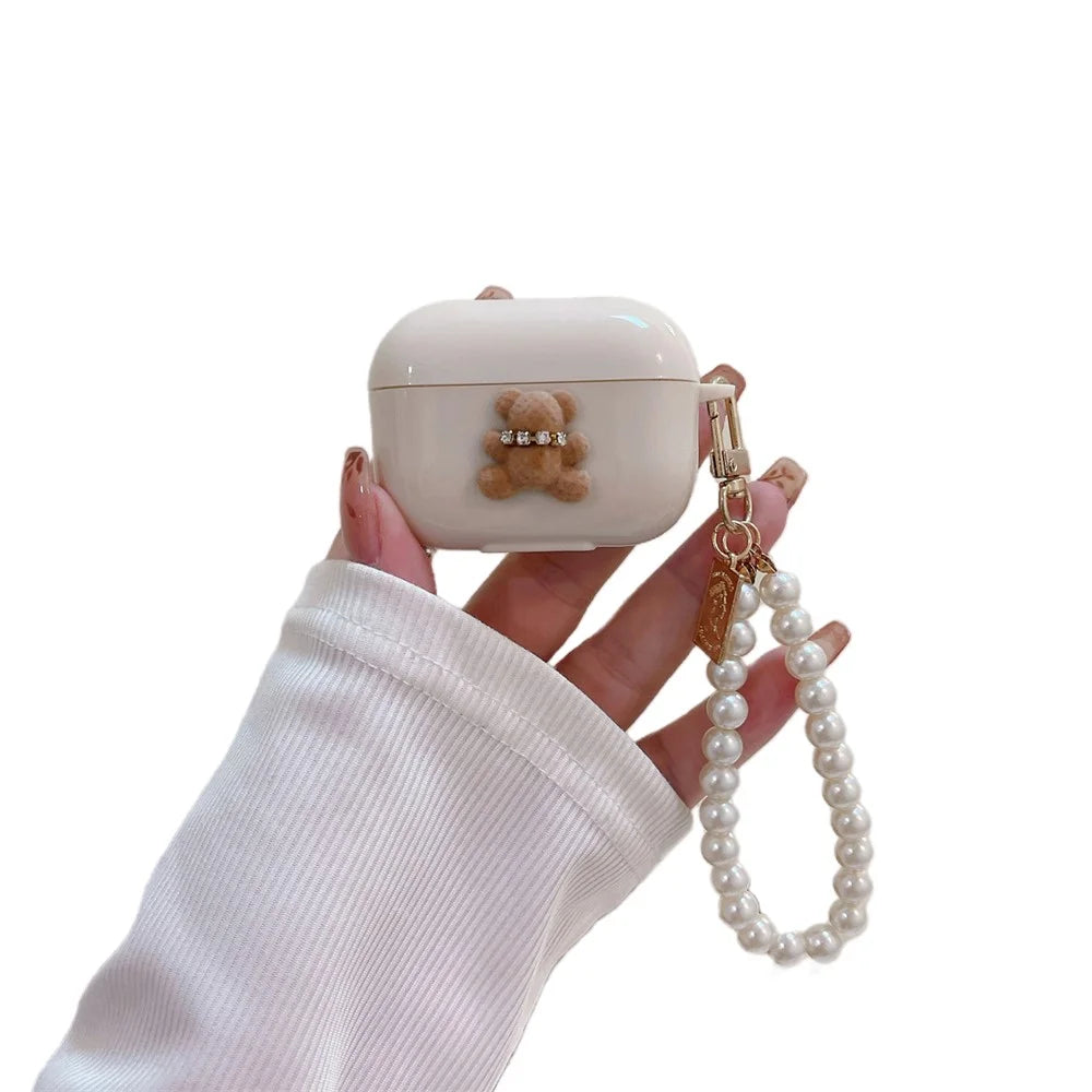For AirPods Pro 2 / Pro TPU Cover Cute Bear Decor Bluetooth-compatible Earphone Case Protective Sleeve with Bracelet - Little Bear - 1