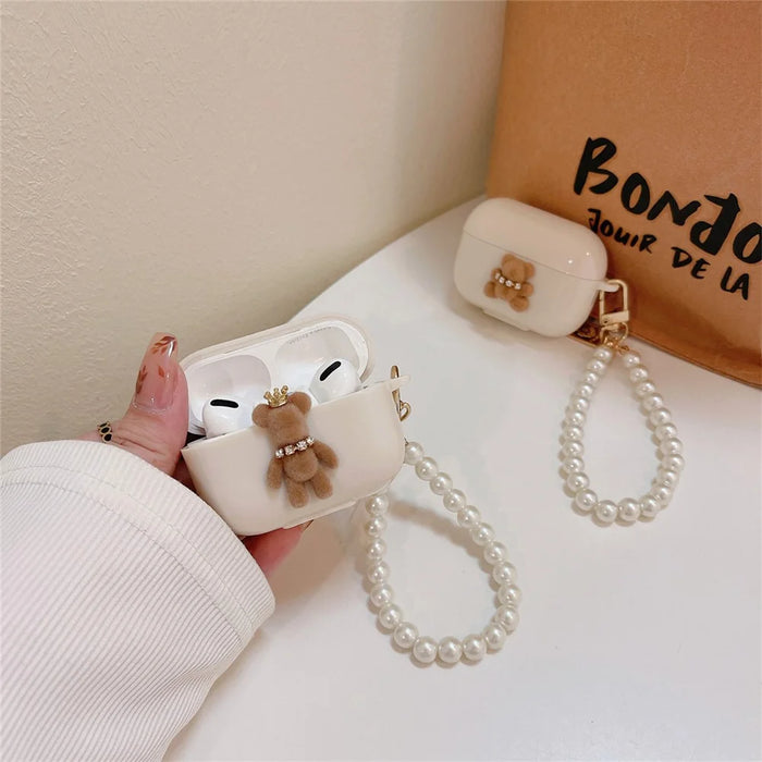 For AirPods Pro 2 / Pro TPU Cover Cute Bear Decor Bluetooth-compatible Earphone Case Protective Sleeve with Bracelet - Little Bear - 3