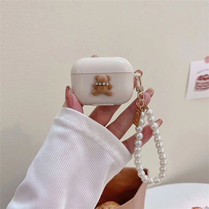 For Apple AirPods 3 Cute Bear Bluetooth-compatible Earphone TPU Cover Protective Case with Bracelet - Little Bear - 2