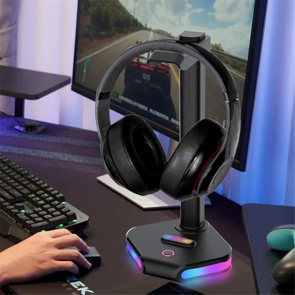 Q7 Headphone Desktop Stand Gaming Headset Holder Display Rack with RGB Light - 2