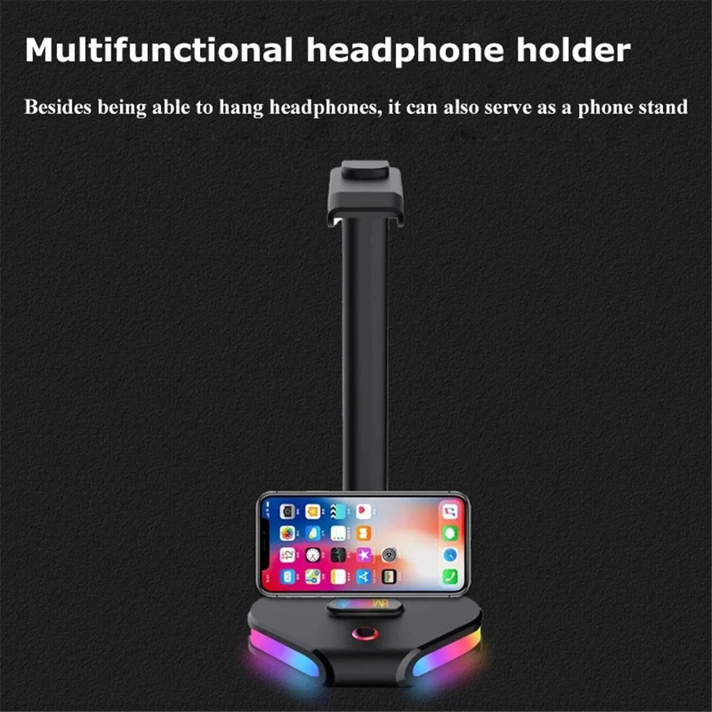 Q7 Headphone Desktop Stand Gaming Headset Holder Display Rack with RGB Light - 3