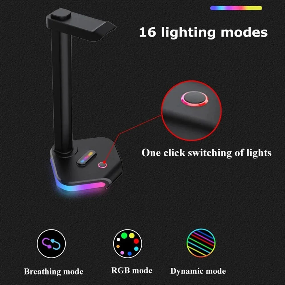 Q7 Headphone Desktop Stand Gaming Headset Holder Display Rack with RGB Light - 4