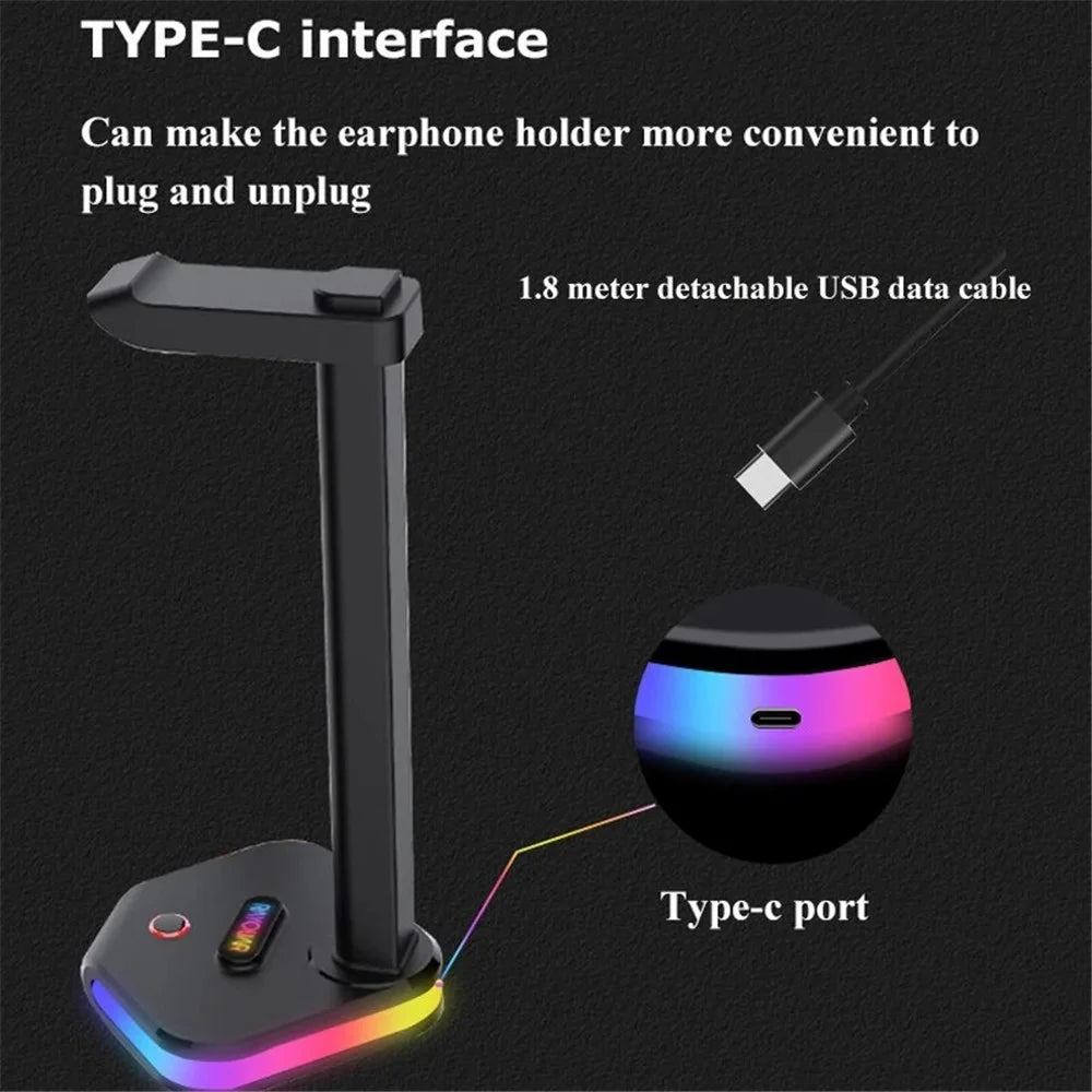 Q7 Headphone Desktop Stand Gaming Headset Holder Display Rack with RGB Light - 5