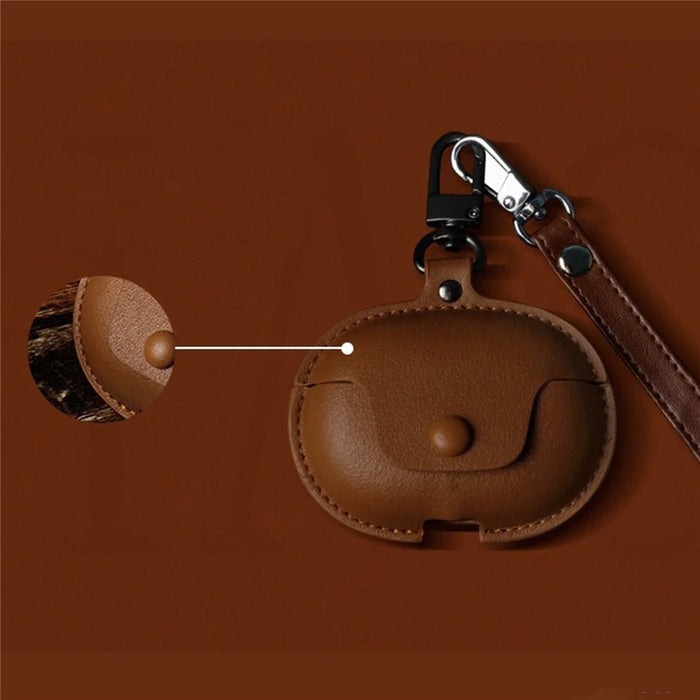 For Huawei FreeClip Wireless Charging Case Leather Cover Anti-drop Protector with Short Strap - Brown - 3