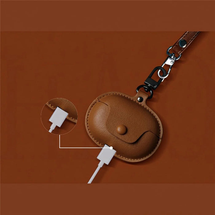 For Huawei FreeClip Wireless Charging Case Leather Cover Anti-drop Protector with Short Strap - Brown - 4