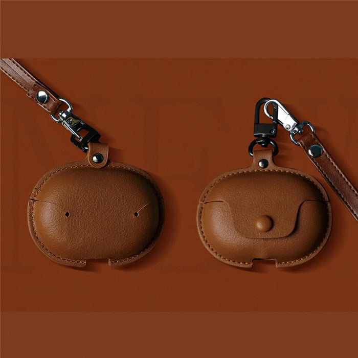 For Huawei FreeClip Wireless Charging Case Leather Cover Anti-drop Protector with Short Strap - Brown - 5