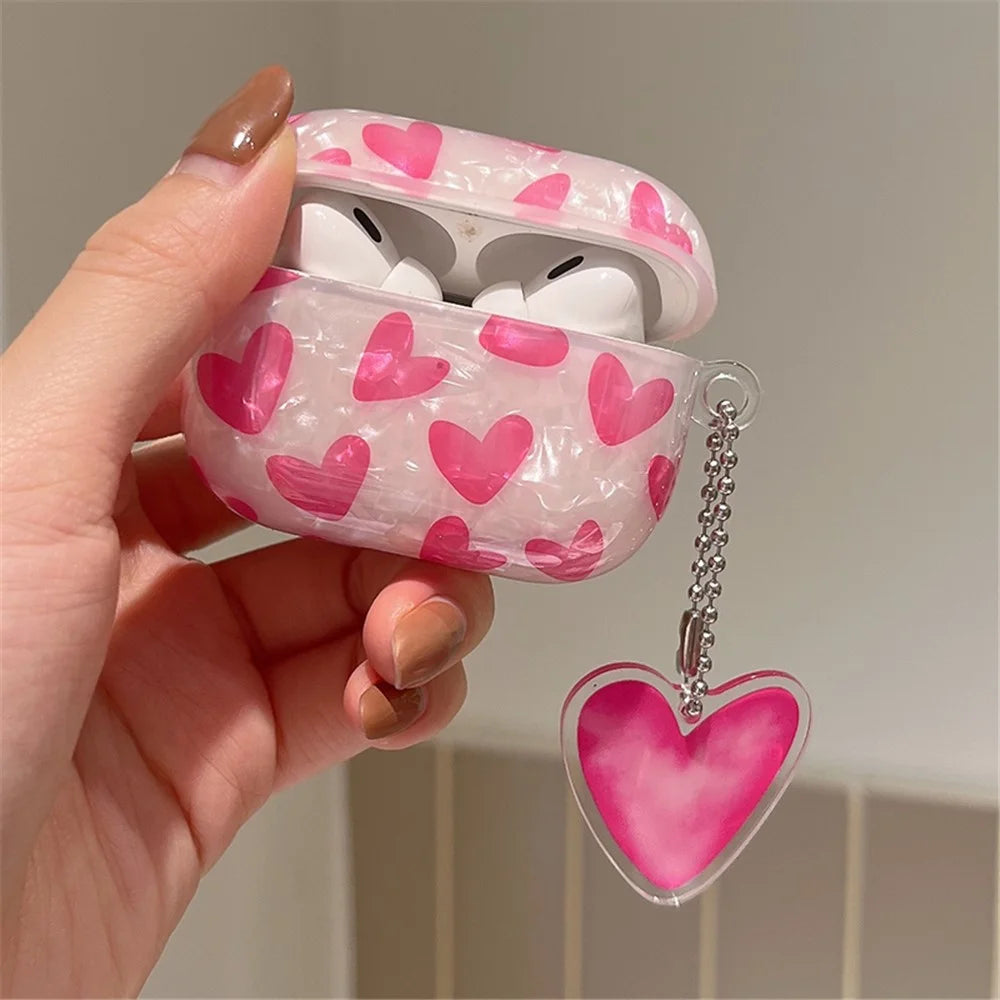 For AirPods Pro 2 Heart Pattern TPU Cover Anti-drop Earphone Protective Case with Pendant - Rose - 2