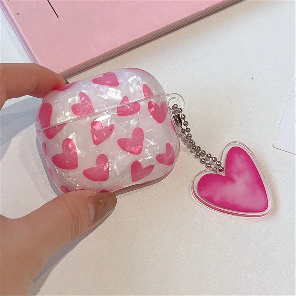 For AirPods Pro 2 Heart Pattern TPU Cover Anti-drop Earphone Protective Case with Pendant - Rose - 3