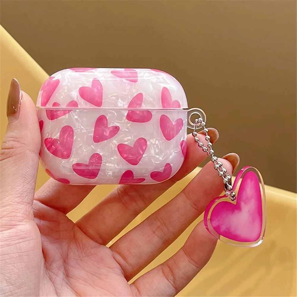 For AirPods Pro 2 Heart Pattern TPU Cover Anti-drop Earphone Protective Case with Pendant - Rose - 4