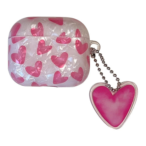 For Apple AirPods 3 Stylish Heart Pattern TPU Cover Earphone Protective Case with Pendant - Rose - 1