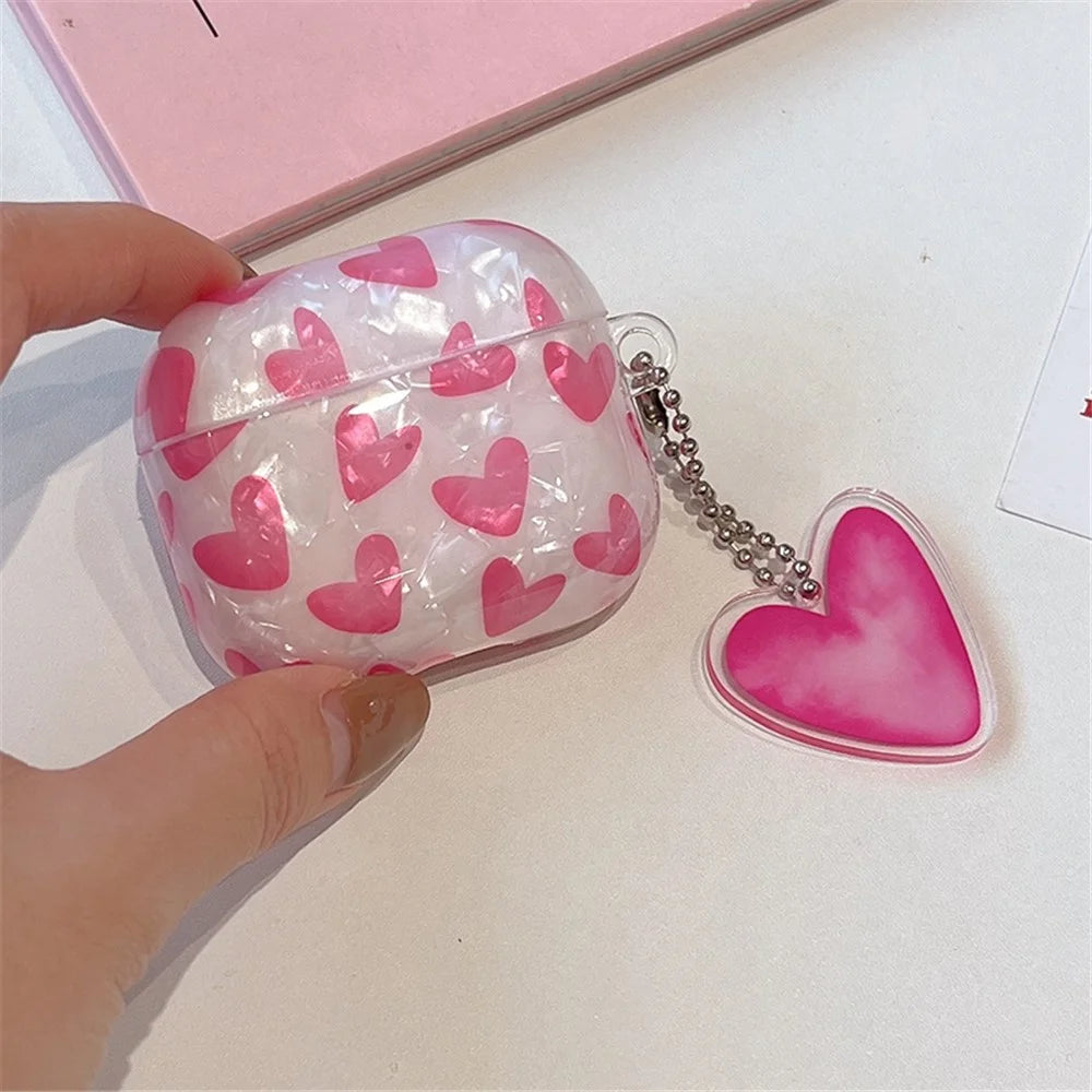 For Apple AirPods 3 Stylish Heart Pattern TPU Cover Earphone Protective Case with Pendant - Rose - 2