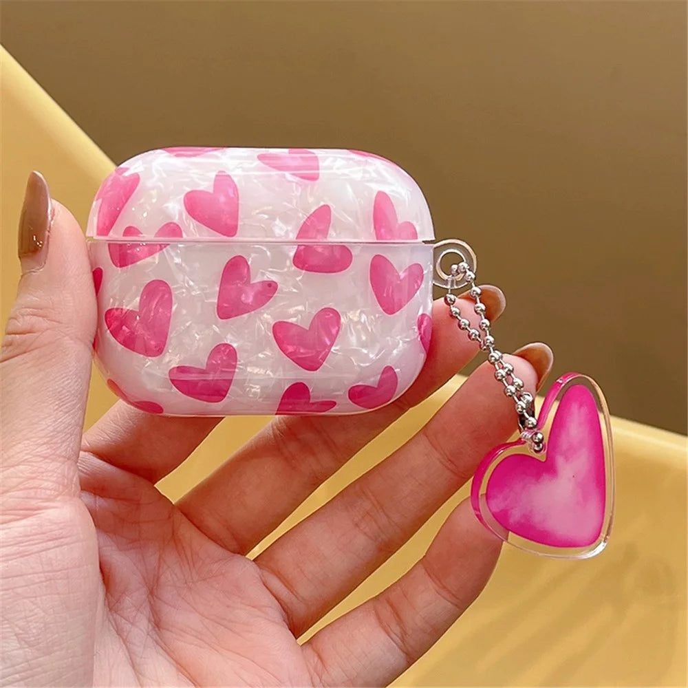 For Apple AirPods 3 Stylish Heart Pattern TPU Cover Earphone Protective Case with Pendant - Rose - 3