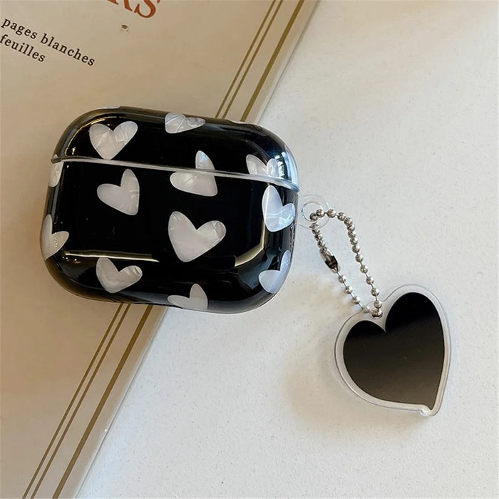 For Apple AirPods Pro Heart Pattern Shell Texture TPU Cover Anti-drop Earphone Case with Pendant - Black - 3