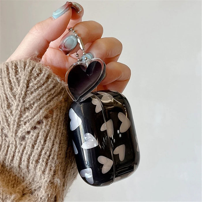 For Apple AirPods Pro Heart Pattern Shell Texture TPU Cover Anti-drop Earphone Case with Pendant - Black - 4