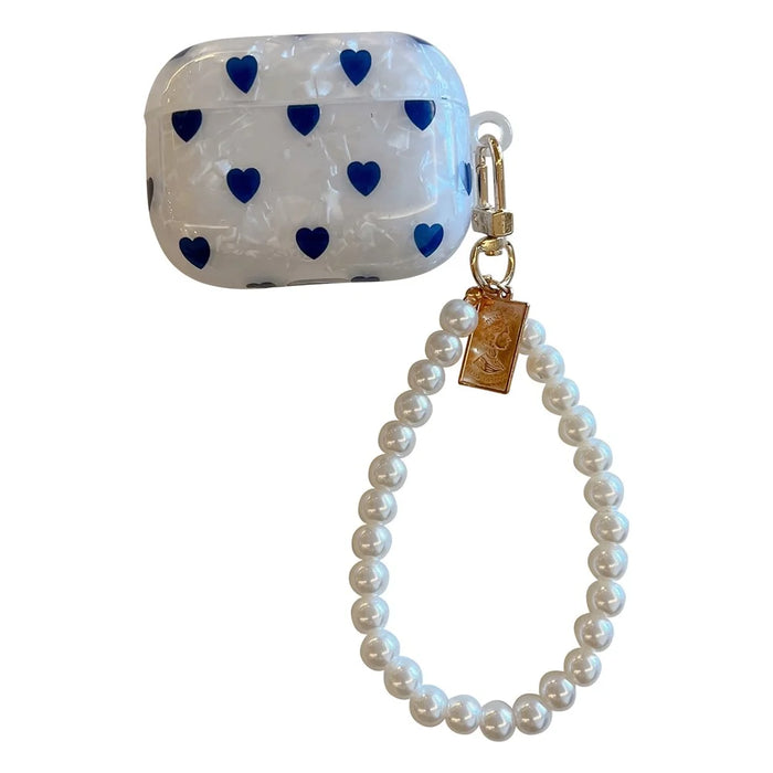 For AirPods Pro 2 / Pro Blue Heart Pattern Protective Cover Shell Texture Bluetooth-compatible Earphone TPU Case with Bracelet - 1