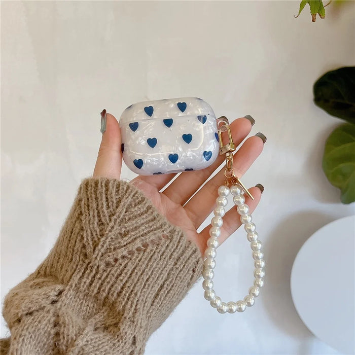 For AirPods Pro 2 / Pro Blue Heart Pattern Protective Cover Shell Texture Bluetooth-compatible Earphone TPU Case with Bracelet - 2