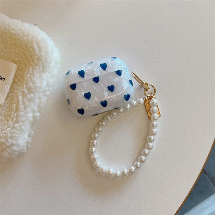 For AirPods Pro 2 / Pro Blue Heart Pattern Protective Cover Shell Texture Bluetooth-compatible Earphone TPU Case with Bracelet - 3