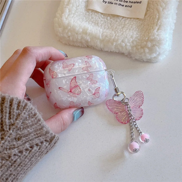 For AirPods Pro 2 Butterfly Pattern Cover Shell Texture TPU Anti-drop Earphone Case with Butterfly Pendant - 2