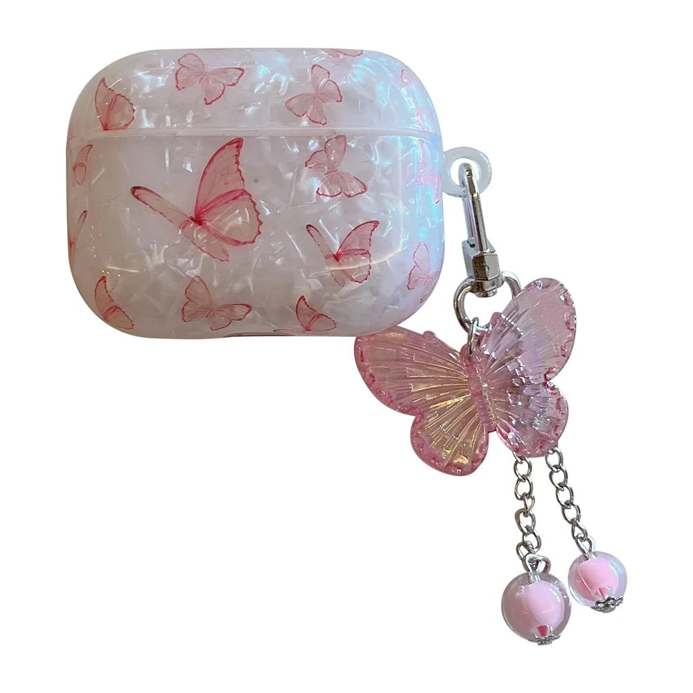 For Apple AirPods 3 Pink Butterfly Pattern Protective Cover TPU Earphone Anti-drop Case with Pendant - 1