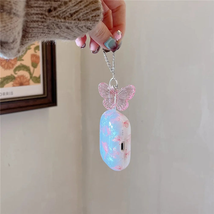 For Apple AirPods 3 Pink Butterfly Pattern Protective Cover TPU Earphone Anti-drop Case with Pendant - 2