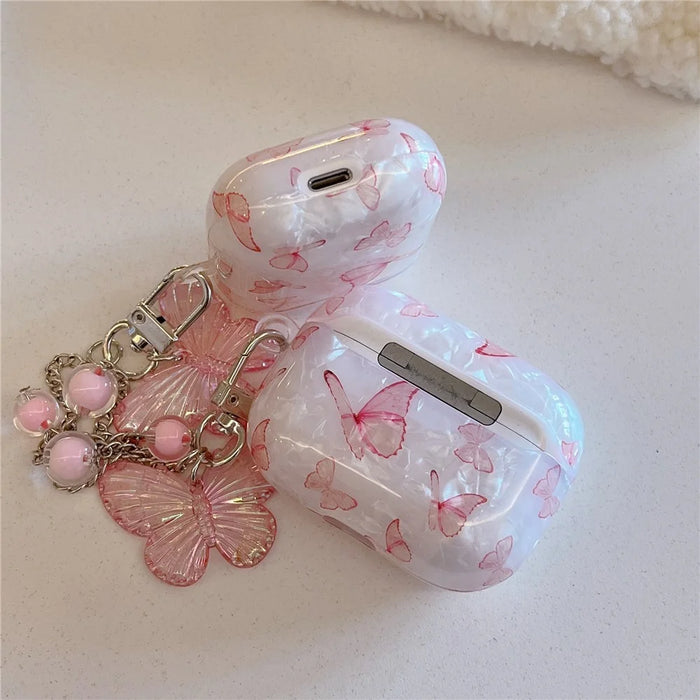 For Apple AirPods 3 Pink Butterfly Pattern Protective Cover TPU Earphone Anti-drop Case with Pendant - 3