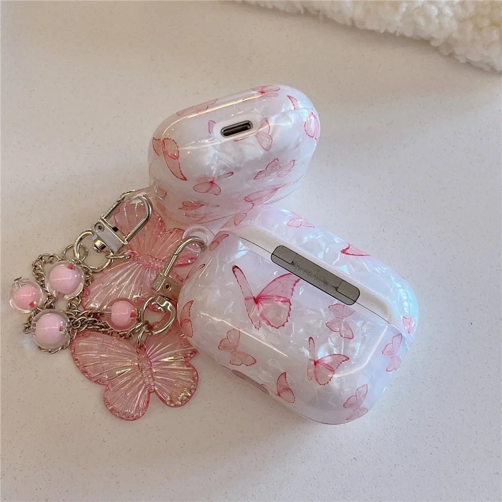 For Apple AirPods Pro Pink Butterfly Pattern TPU Cover Stylish Earphone Protective Case with Pendant - 3