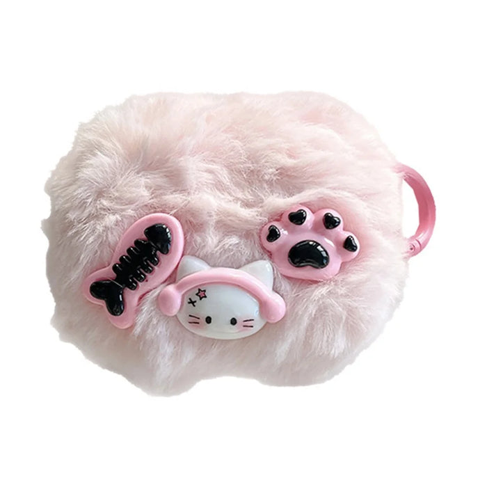 For Apple AirPods 3 Bluetooth-compatible Earphone Protection Case Cartoon Design Plush+TPU Cover with Ring Buckle - 1