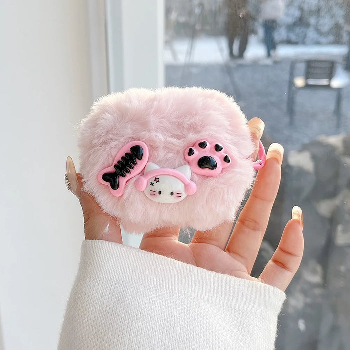 For Apple AirPods 3 Bluetooth-compatible Earphone Protection Case Cartoon Design Plush+TPU Cover with Ring Buckle - 2