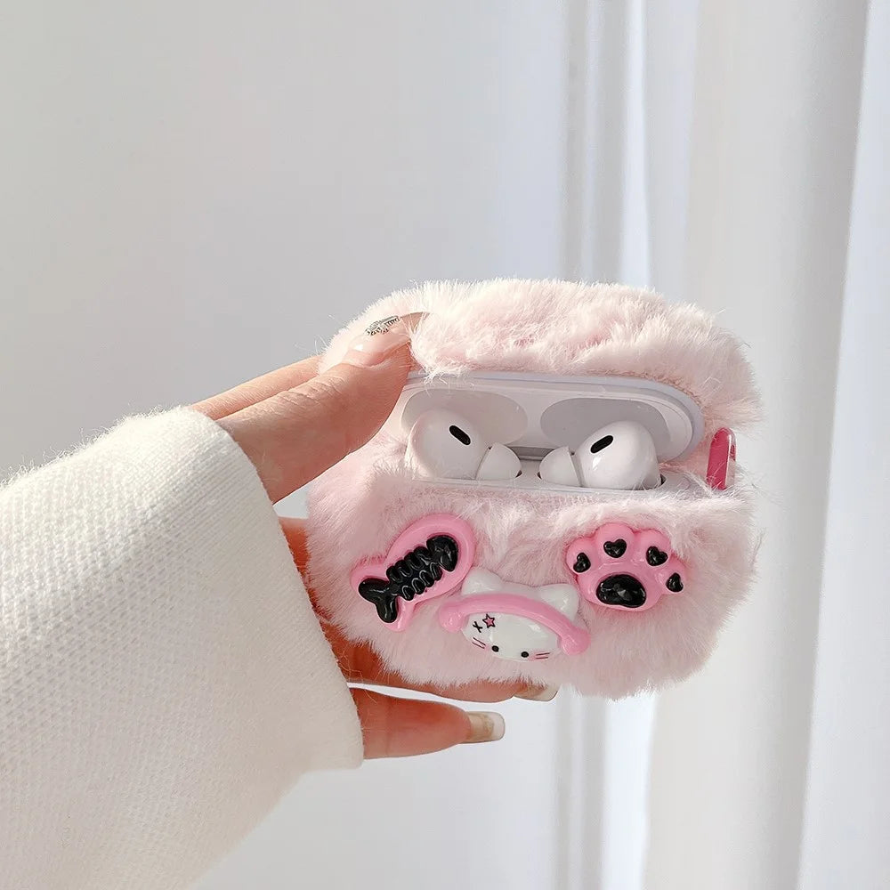 For AirPods Pro 2 / AirPods Pro Earphone Protection Case Pink Cartoon Design Plush+TPU Cover with Ring Buckle - 4
