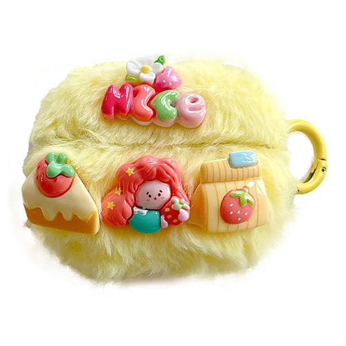 For Apple AirPods 3 Cute Strawberry Girl Earphone Protection Case Plush+TPU Cover with Ring Buckle - 1