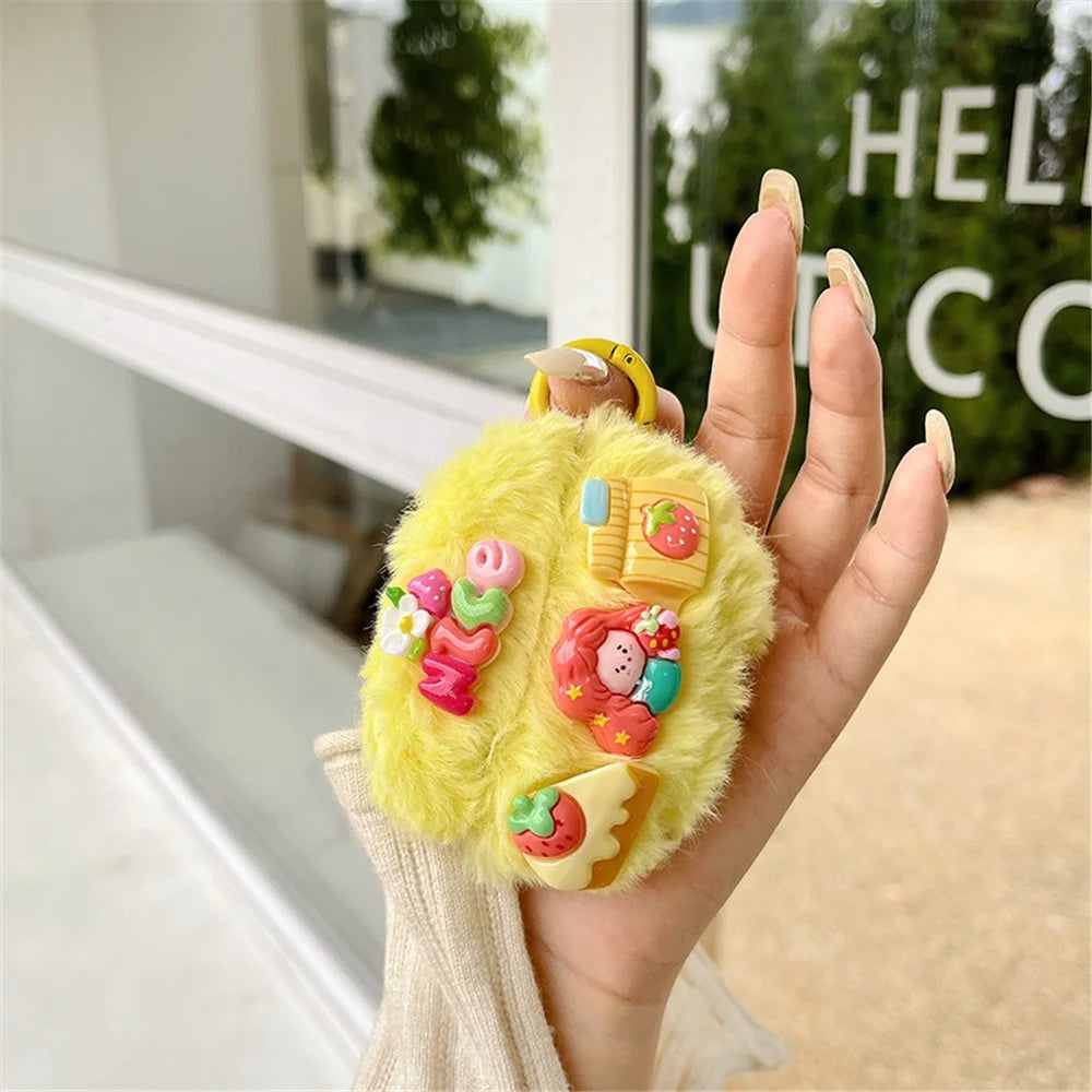 For Apple AirPods 3 Cute Strawberry Girl Earphone Protection Case Plush+TPU Cover with Ring Buckle - 2