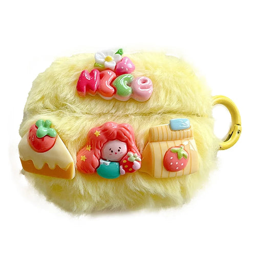 For AirPods Pro 2 / AirPods Pro Cartoon Girl Earphone Case Plush+TPU Protective Cover with Ring Buckle - 1