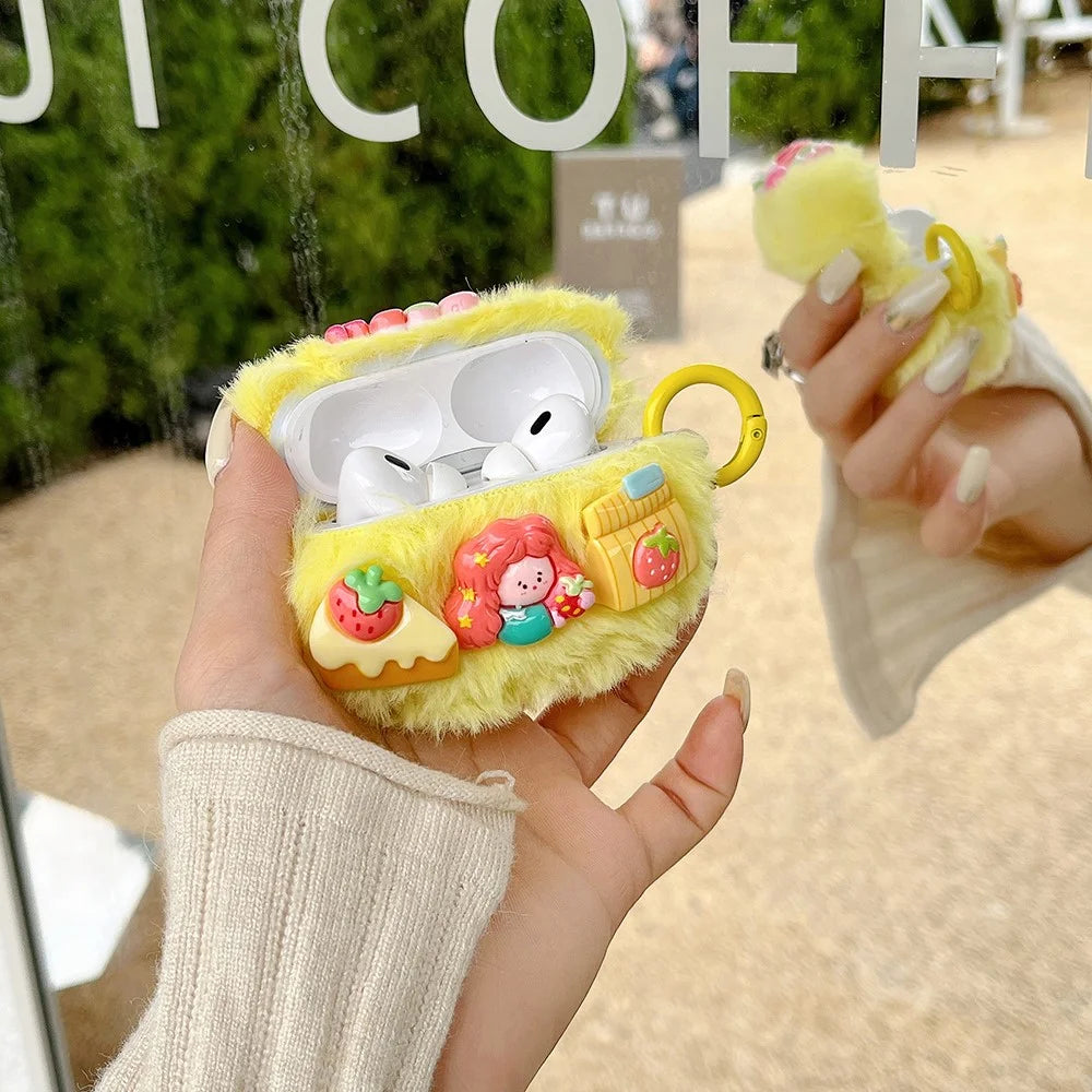 For AirPods Pro 2 / AirPods Pro Cartoon Girl Earphone Case Plush+TPU Protective Cover with Ring Buckle - 2