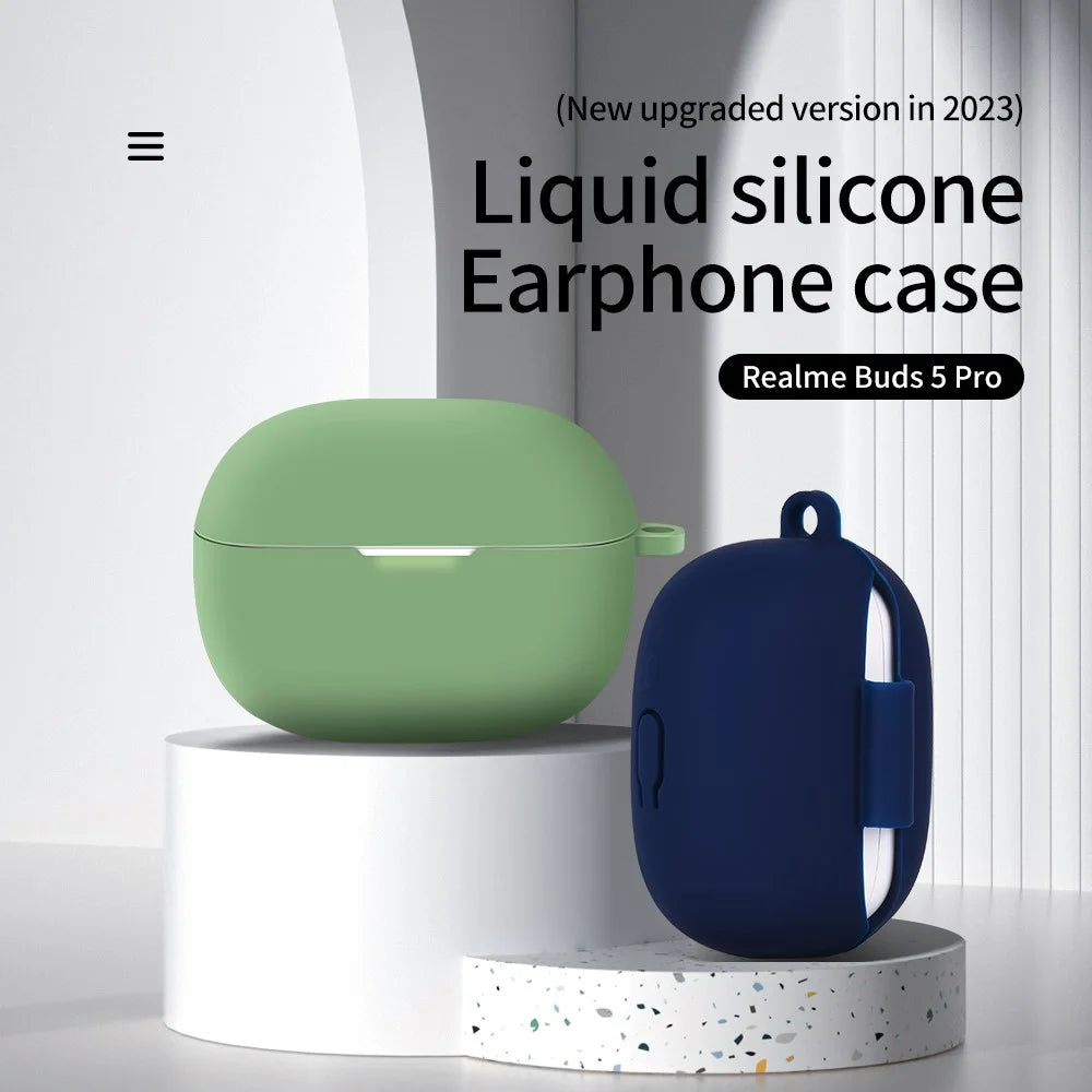 For Redmi Buds 5 Pro Silicone Case Earphone Cover Bluetooth-compatible Headphone Sleeve with Buckle - Midnight Green - 6