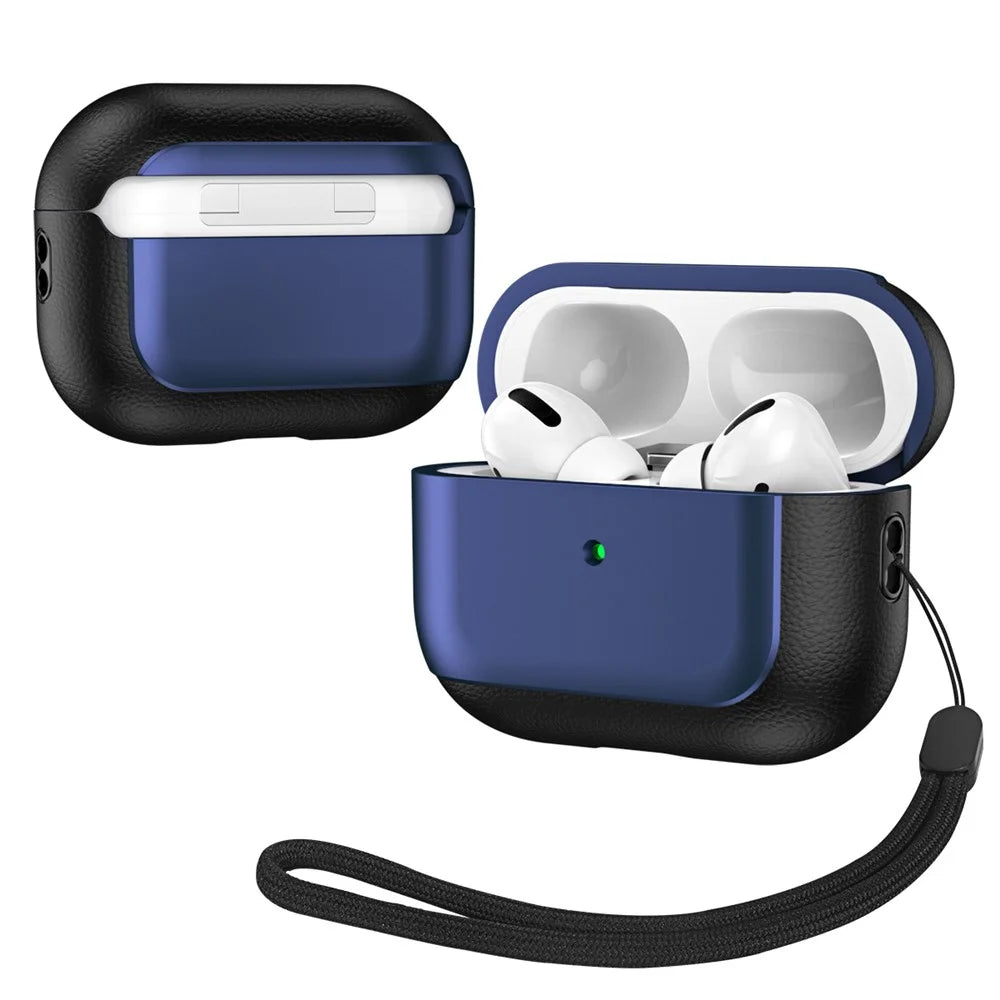 For Apple AirPods Pro Earphone Case Electroplating Protective Cover with Lanyard - Blue - 1