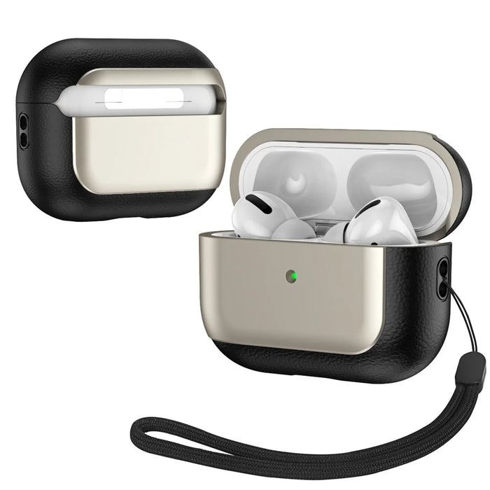 For AirPods Pro 2 TPU Case Litchi Texture Fall Prevention Earphone Cover with Lanyard - Titanium Grey - 1