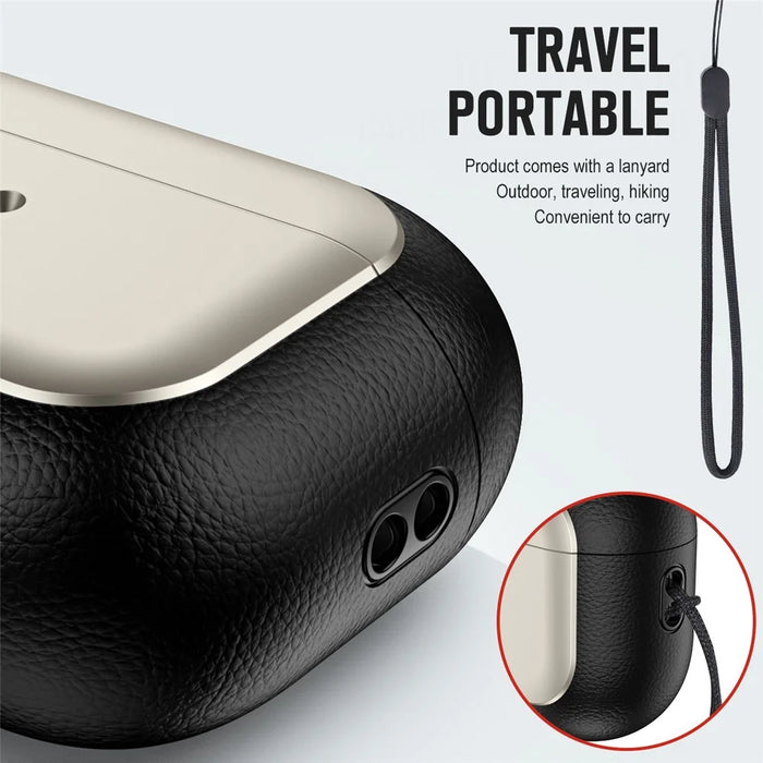 For AirPods Pro 2 TPU Case Litchi Texture Fall Prevention Earphone Cover with Lanyard - Titanium Grey - 5